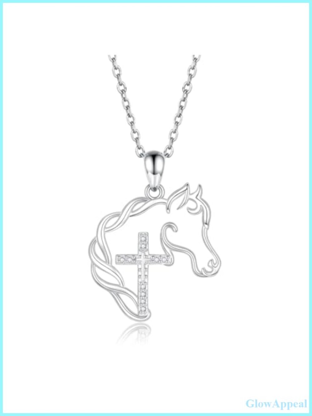 925 Sterling Silver Cross Horse Necklace Pendant Jewelry Gift for Women
